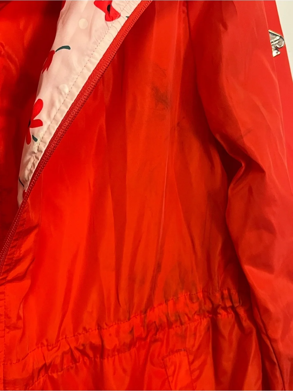 Kate Spade New York | Hooded Red Orange Floral Windbreaker Rain Jacket M
